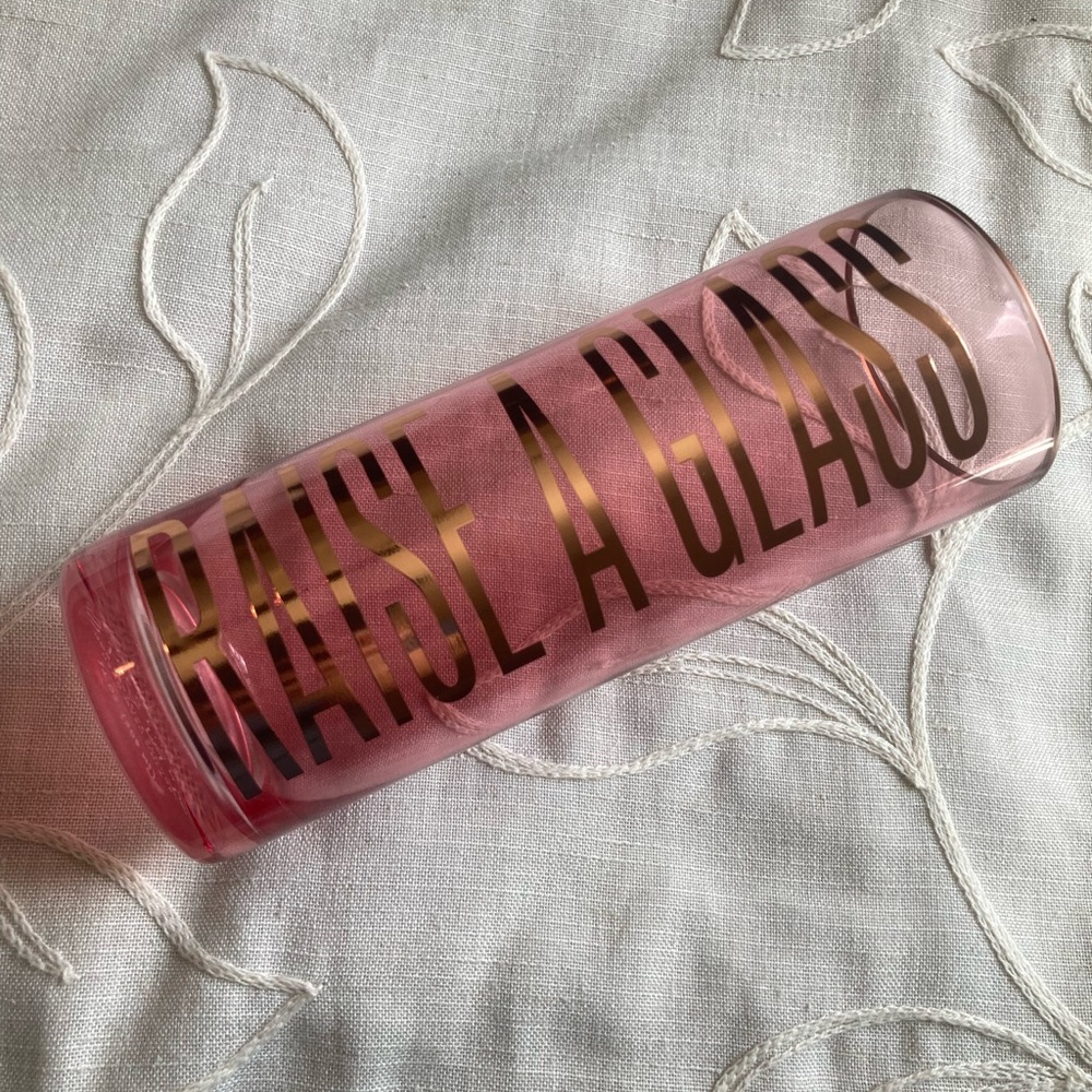 Slant Collection Pink Glass “raise a glass” 17 ounce glassware